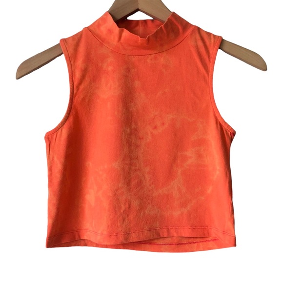 Upcycled bleach dye mock neck crop top M orange - Picture 1 of 5